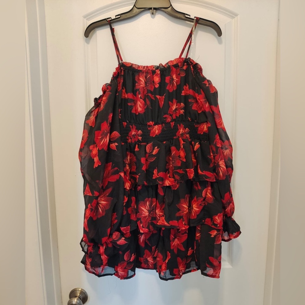 Faded Rose Women's Dress Size L Black & Red Long Sleeves Elastic Waist - Picture 7 of 7